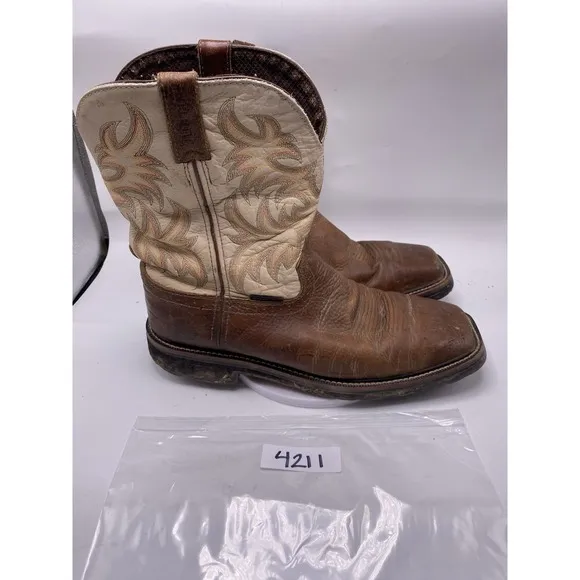 Justin Boots Men Western 13 D Stampede Brown Leather Composite Safety Toe 4211