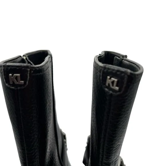 Karl Lagerfeld Mable Women 11 Buckle Rhinestone Leather Boots Black 4&quot; Heel New