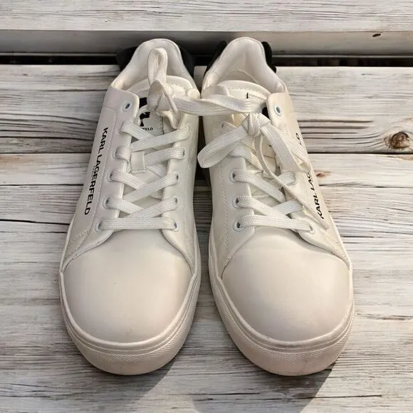 Karl Lagerfeld Paris Chella White Sneakers Cat &amp; Oldmen Logo Women Sz 9