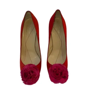 Kate Spade Red Satin Heels with Rosette Sz. 6