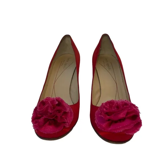 Kate Spade Red Satin Heels with Rosette Sz. 6