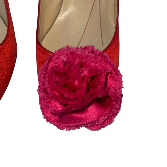 Kate Spade Red Satin Heels with Rosette Sz. 6