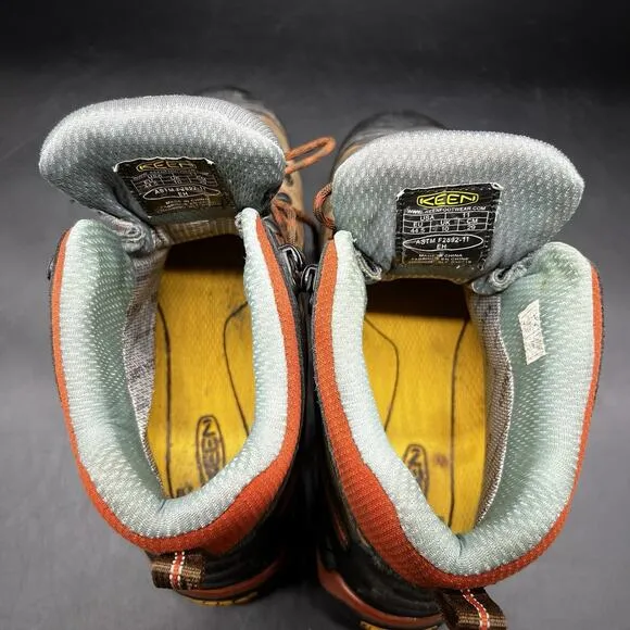 KEEN Boots Men 11 Pittsburgh Waterproof 6&quot; Safety Toe Brown Leather Orange