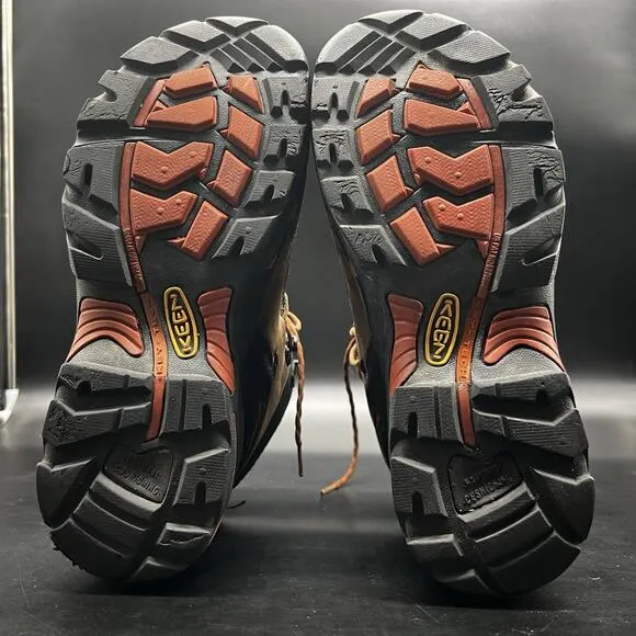 KEEN Boots Men 11 Pittsburgh Waterproof 6&quot; Safety Toe Brown Leather Orange