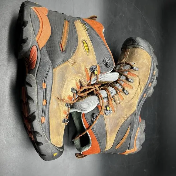 KEEN Boots Men 11 Pittsburgh Waterproof 6&quot; Safety Toe Brown Leather Orange