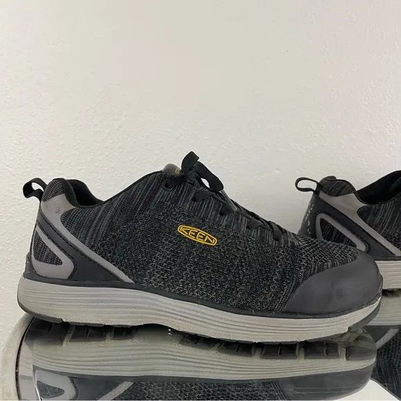 KEEN Mens Black Grey Sparta Utility Aluminum Toe Lace Up Work Shoe Sneakers