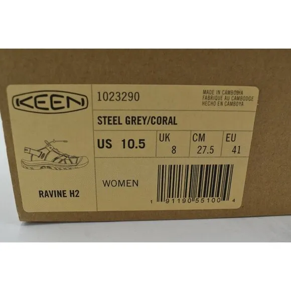 Keen Womens Size 10.5 Ravine H2 Steel Grey Coral Sport Sandals Shoes
