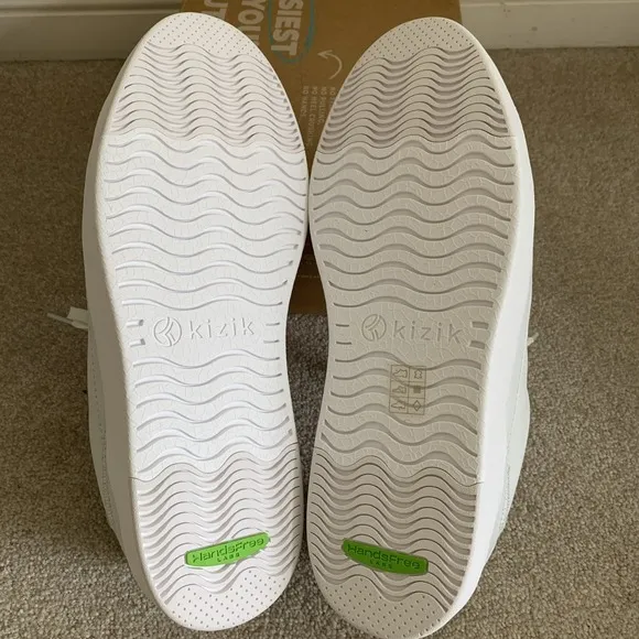 Kizik Vegas Walking Shoes Sneaker W 12.5 M 11 White Leather Lace Up Hands Free