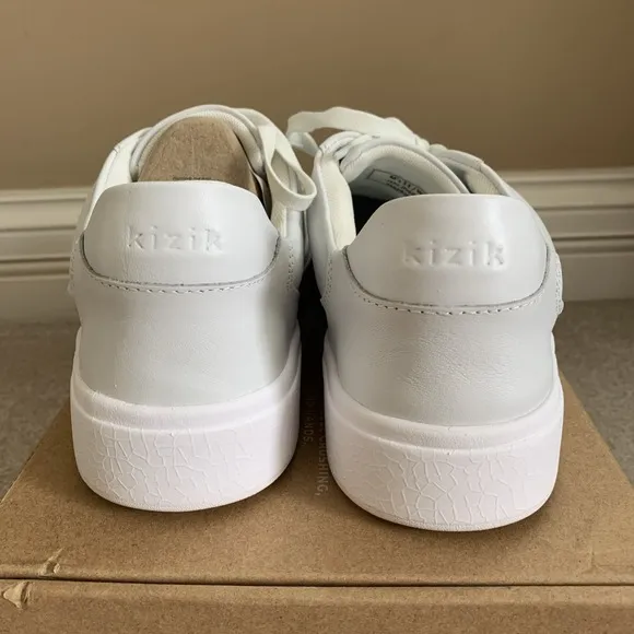 Kizik Vegas Walking Shoes Sneaker W 12.5 M 11 White Leather Lace Up Hands Free