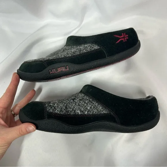 KURU | Draft Black Gray Slippers Slip On Indoor Shoes Women's Size 8.5