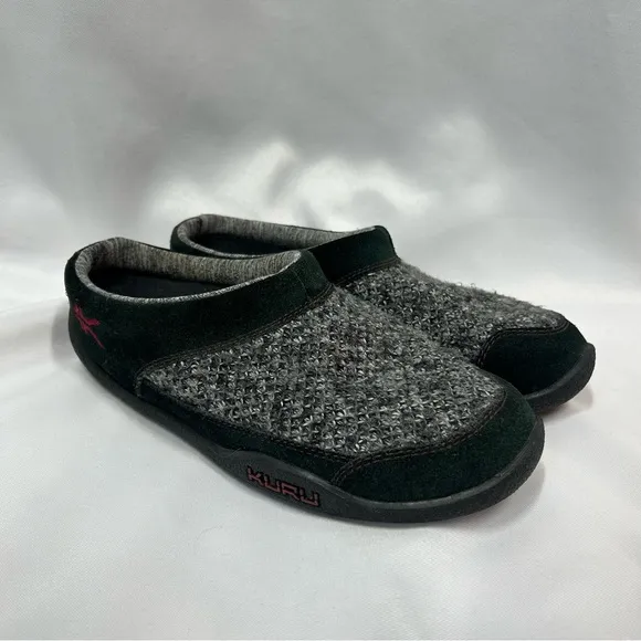 KURU | Draft Black Gray Slippers Slip On Indoor Shoes Women's Size 8.5