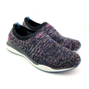 Kuru Stride Womens Size 12 Black Pink Slip On Knit Walking Sneaker Shoes 2061121