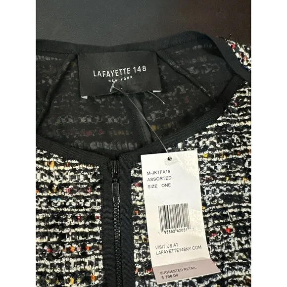 Lafayette 148 Jacket Tweed Black White Work Travel Size M