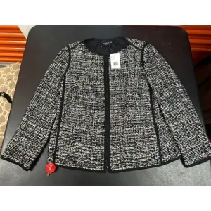 Lafayette 148 Jacket Tweed Black White Work Travel Size M