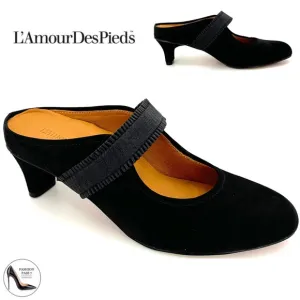 L'Amour Des Pieds Jadidia Women's Black Suede Leather Mule Heeled Shoe Pumps 9.5
