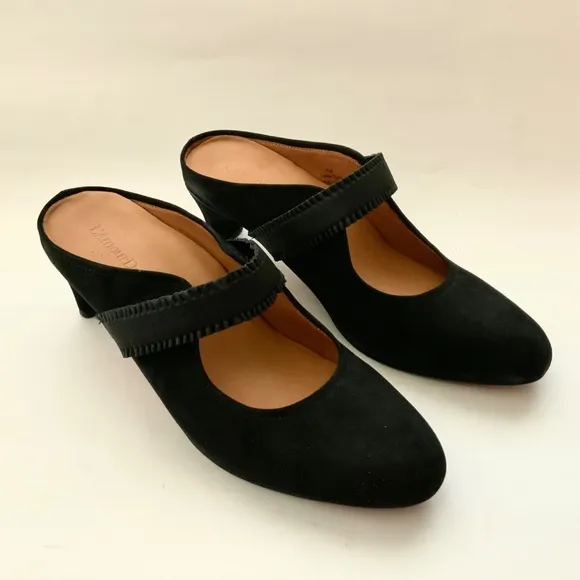 L'Amour Des Pieds Jadidia Women's Black Suede Leather Mule Heeled Shoe Pumps 9.5