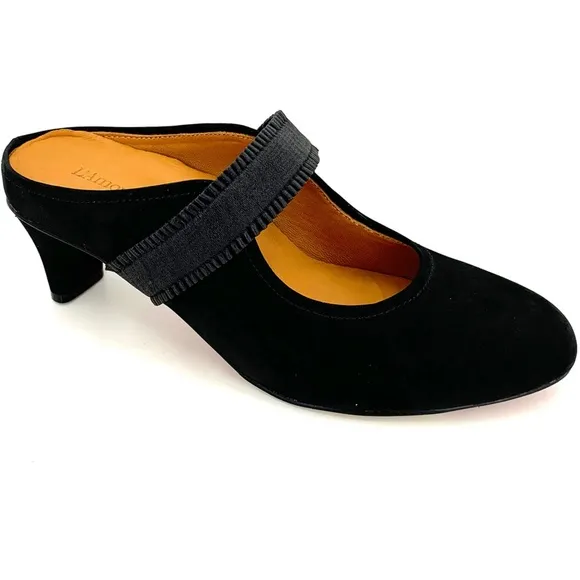 L'Amour Des Pieds Jadidia Women's Black Suede Leather Mule Heeled Shoe Pumps 9.5