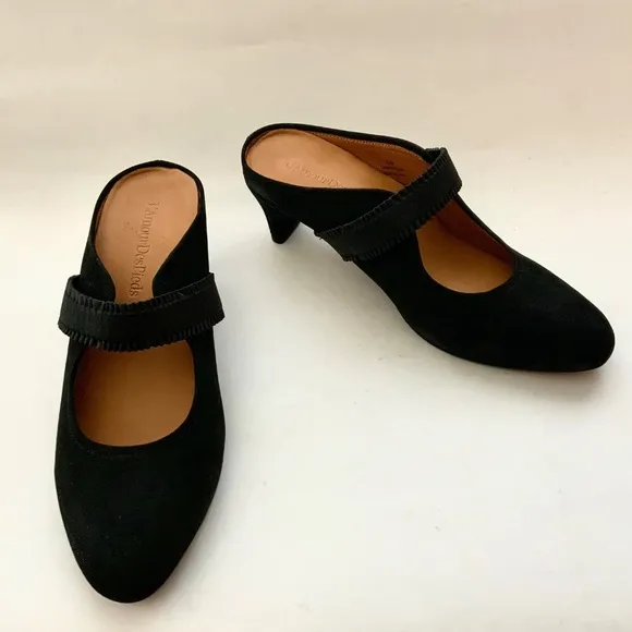 L'Amour Des Pieds Jadidia Women's Black Suede Leather Mule Heeled Shoe Pumps 9.5