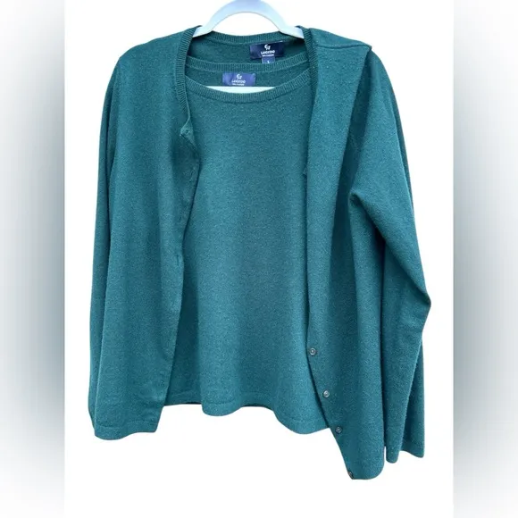 Lands end 100% Cashmere sweater set size 12/14 Large forest green