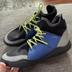 Lanvin Neoprene &amp; Leather FM-SKDKLN-NEOP-H17 Sneakers Black &amp; Blue Men’s SZ 9