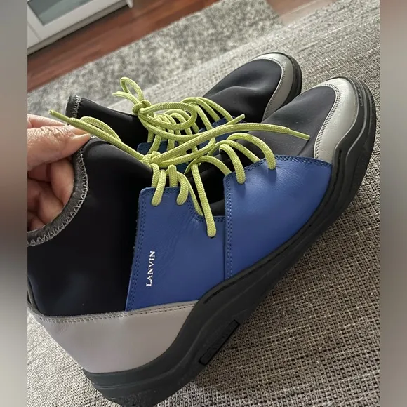 Lanvin Neoprene &amp; Leather FM-SKDKLN-NEOP-H17 Sneakers Black &amp; Blue Men’s SZ 9
