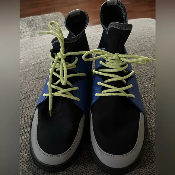Lanvin Neoprene &amp; Leather FM-SKDKLN-NEOP-H17 Sneakers Black &amp; Blue Men’s SZ 9