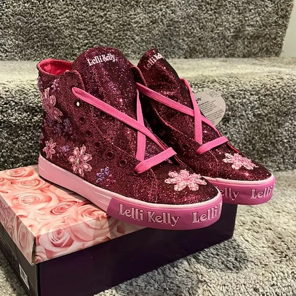 Lelli Kelly Jasmine Shoes Sneakers Sequins purple Youth Girls Size 4.5