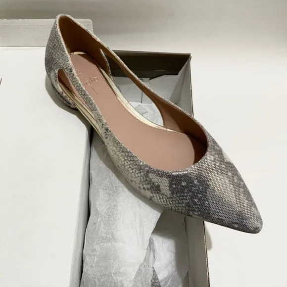 Linea Paolo Delphi Snake Grey Leather Pointy Toe Flat Shoes Modern Twist 9