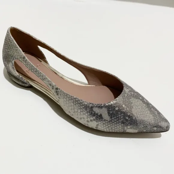 Linea Paolo Delphi Snake Grey Leather Pointy Toe Flat Shoes Modern Twist 9