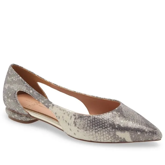 Linea Paolo Delphi Snake Grey Leather Pointy Toe Flat Shoes Modern Twist 9