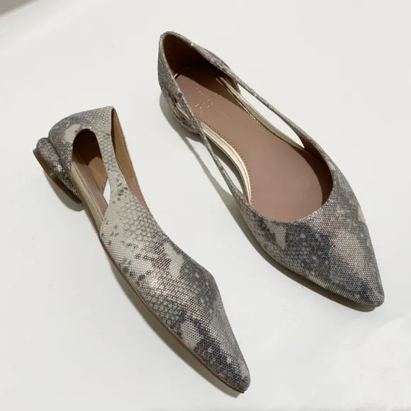 Linea Paolo Delphi Snake Grey Leather Pointy Toe Flat Shoes Modern Twist 9