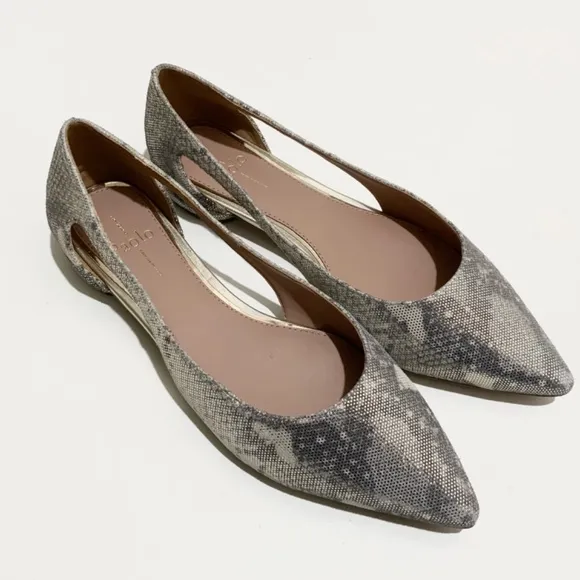 Linea Paolo Delphi Snake Grey Leather Pointy Toe Flat Shoes Modern Twist 9