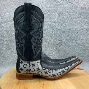 Los Altos Mens Size 7 Boots Caimen Pointed Toe Western Black Leather Shoes