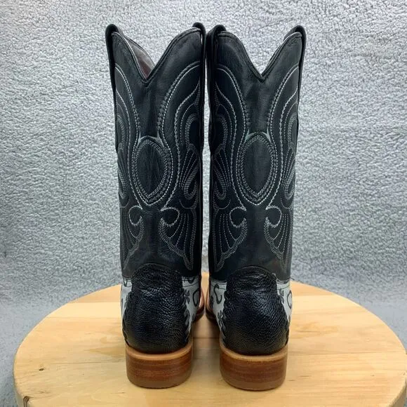 Los Altos Mens Size 7 Boots Caimen Pointed Toe Western Black Leather Shoes