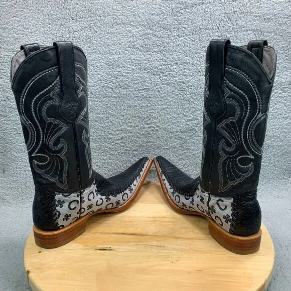 Los Altos Mens Size 7 Boots Caimen Pointed Toe Western Black Leather Shoes