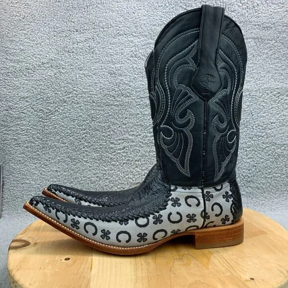 Los Altos Mens Size 7 Boots Caimen Pointed Toe Western Black Leather Shoes