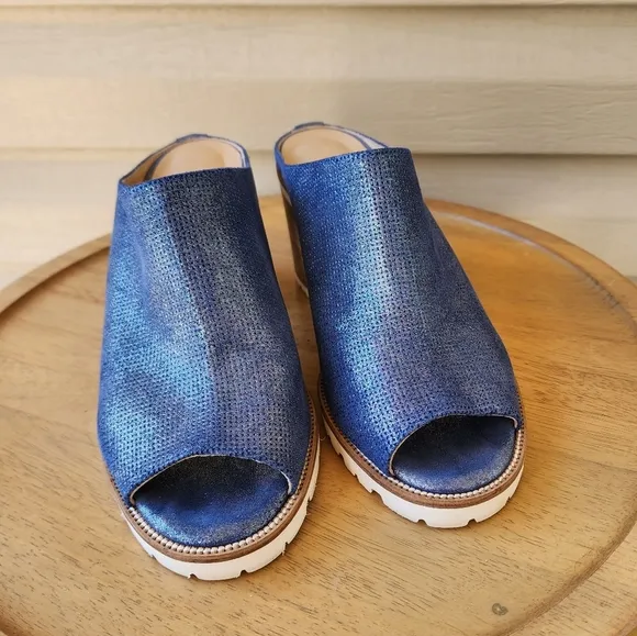 Luca Grossi blue heeled open toe mule shoes
