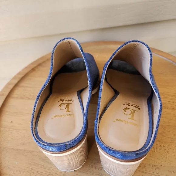 Luca Grossi blue heeled open toe mule shoes
