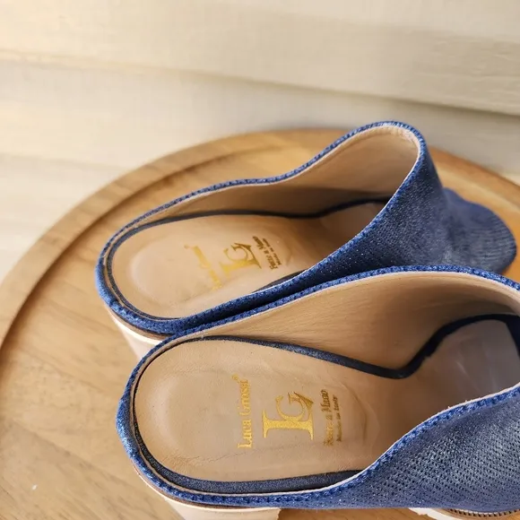 Luca Grossi blue heeled open toe mule shoes
