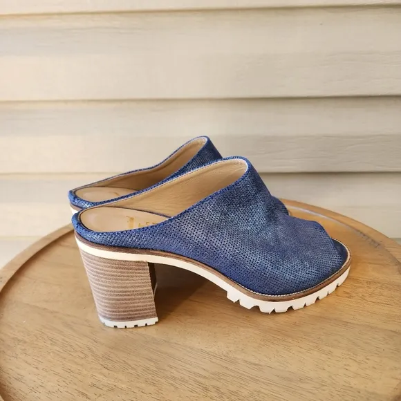 Luca Grossi blue heeled open toe mule shoes