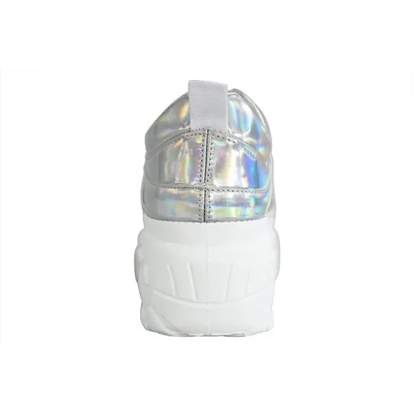 Lucky Step Walking Shoes Women Size(6-11) Hologram Silver Polyurethane Sneakers.