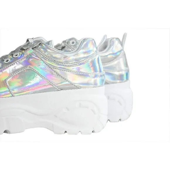 Lucky Step Walking Shoes Women Size(6-11) Hologram Silver Polyurethane Sneakers.