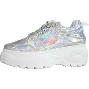 Lucky Step Walking Shoes Women Size(6-11) Hologram Silver Polyurethane Sneakers.