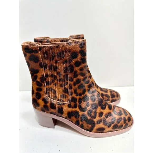 Madewell Shoes Womens Sz 6 Leopard Print Calf Hair Chelsea Boots Block Heel NEW