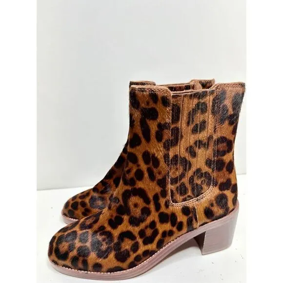 Madewell Shoes Womens Sz 6 Leopard Print Calf Hair Chelsea Boots Block Heel NEW