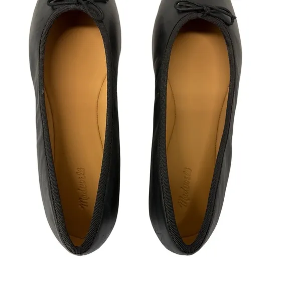 Madewell Womens 12 The Betsy Ballet Flat Black Leather Slip On Shoes Bow NQ320