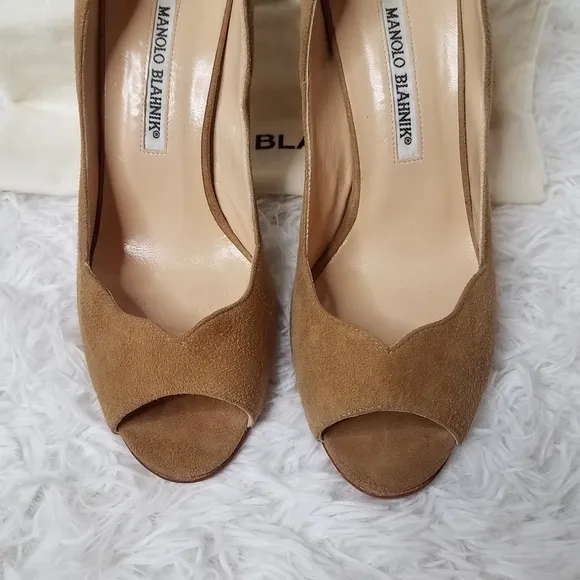 Manolo Blahnik Suede Peep toe heels