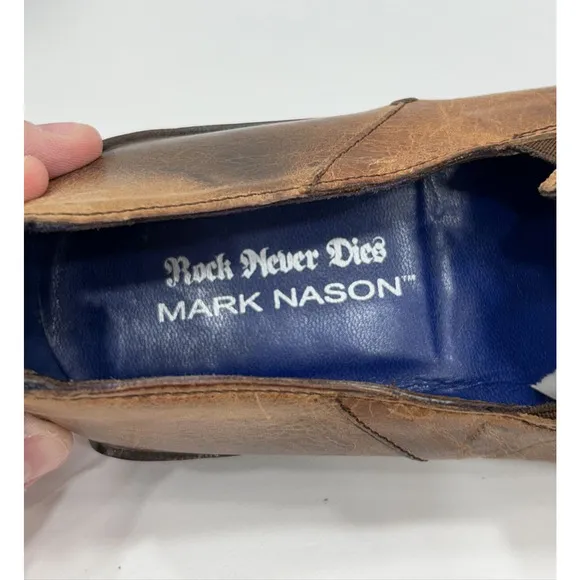Mark Nason Mens Size 9.5 Brown Rock Lives Leather Dragon Shoes Square Toe W/Box