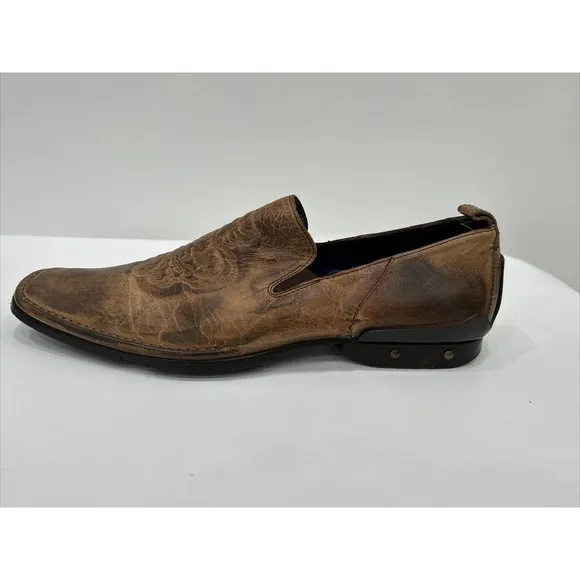Mark Nason Mens Size 9.5 Brown Rock Lives Leather Dragon Shoes Square Toe W/Box