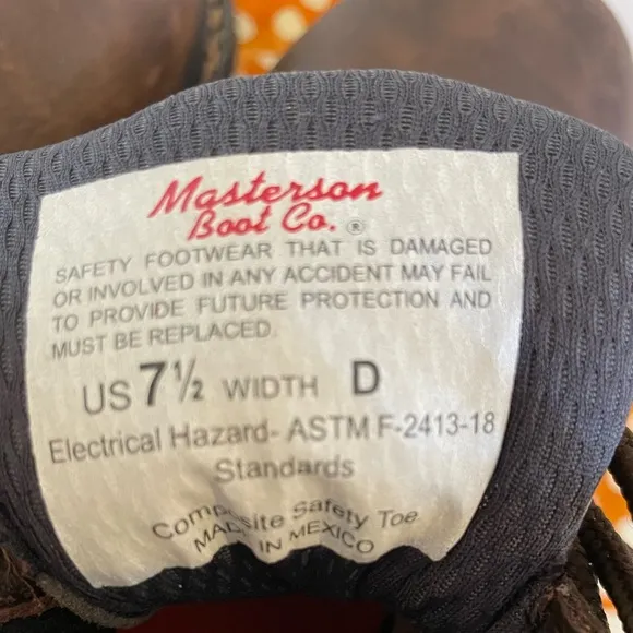 Masterson Boot Company Safety Toe Boots EUC 7.5 D